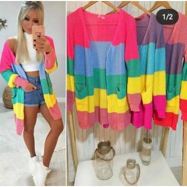 Imagem de Cardigam casaco colorido trico - Filó Modas, Colorido, p