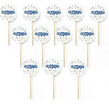 Imagem de Kit 12 Picks Decorativos Arranjo Flores Madeira Felicidades - flash
