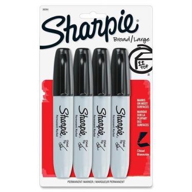 Imagem de Marcador permanente Sharpie 38264PP - Tamanho da ponta do marcador de 5,3 mm - Estilo de ponta de cinzel - Tinta preta - 4 / Pacote