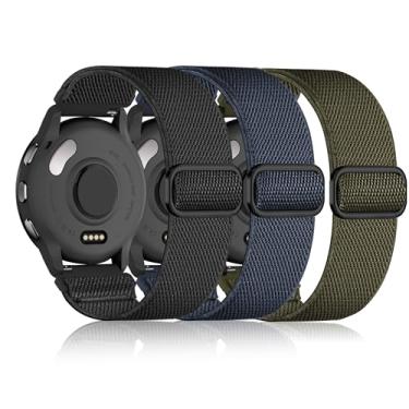 Imagem de Pulseiras elásticas esportivas de nylon de 22 mm compatíveis com Garmin Vivoactive 4/Venu 3/Venu 2/Forerunner 265/255, pacote com 3 pulseiras de substituição para homens e mulheres, Preto + azul +