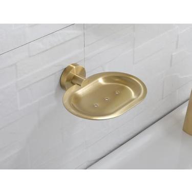 Imagem de Conjunto de banheiro dourado escovado - 6 peças, suporte para escova de vaso sanitário, suporte para papel higiênico, ganchos para toalhas - acessórios de banho montados na parede, saboneteira