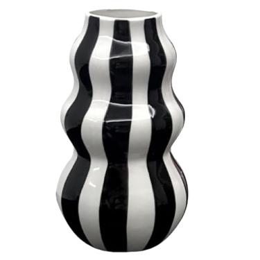Imagem de Vaso Decorativo - Vaso De Mesa | Recipiente De Cerâmica Listrado Para Flores Casa Apartamento Sala Cozinha Banheiro