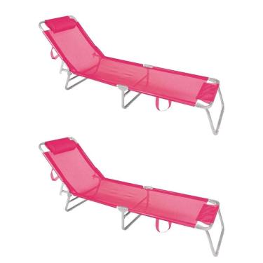 Imagem de Kit 2 Espreguiçadeira Dobrável em Alumínio Rosa Mor Rosa
