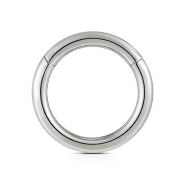 Imagem de FINE4U Argola articulada de calibre grande 6G, 8G, 10G, 10 mm, 12 mm, 14 mm, 16 mm - ASTM F136 de titânio clicker para septo, alongamento do lóbulo, joia de piercing corporal hipoalergênica sem níquel, 9/16"(14mm), Titânio, Sem pedras preciosas