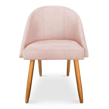 Imagem de Kit 06 Cadeiras Jantar Bela Suede Rosa Bebê Pés Palito Castanho - Pallazio