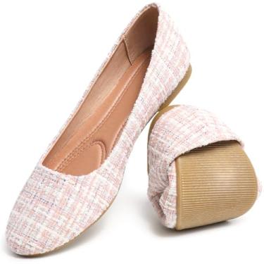 Imagem de HEAWISH Sapatilhas femininas de bico redondo elegantes confortáveis brancas e verdes para mulheres, rosa, 39