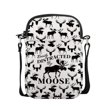 Imagem de POFULL Bolsa tiracolo de presente para amantes de animais, alce facilmente distraído por alce, Por Moose