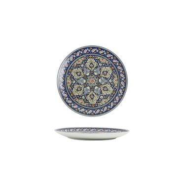 Imagem de Prato de bife estilo europeu para uso doméstico simples redondo esmaltado com personalidade requintada - disco de 20 cm - azul clássico