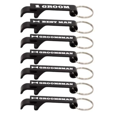 Imagem de Brosash Conjunto de abridor de garrafa de chaveiro de despedida de solteiro - presentes de padrinho, padrinho, conjunto de abridores de garrafa de madeira para noivo - abridor de tampa de aço