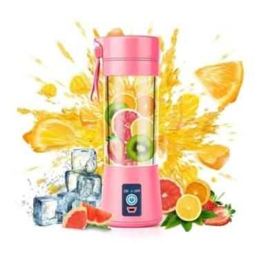 Imagem de Mini Liquidificador Mixer Juice Garrafa Portátil USB Recarregável – 6 Lâminas (Rosa)