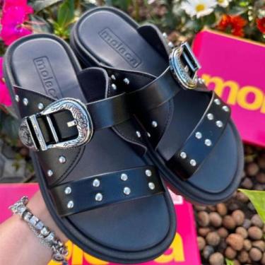 Imagem de Sandália Moleca Buckle Com Fivela Feminino Papete  Estilo Slide Confor