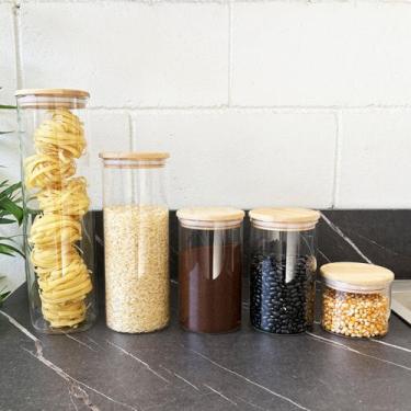 Imagem de Kit 5 Potes de Vidro Hermético com Tampa de Bambu - DECORPLACE