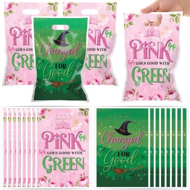 Imagem de 50 peças de sacos de presente temáticos malvados com alças bruxa coroa rosa musical suprimentos de lembrancinha de festa rosa e verde decorações de plástico para chá de bebê, princesa e bruxa