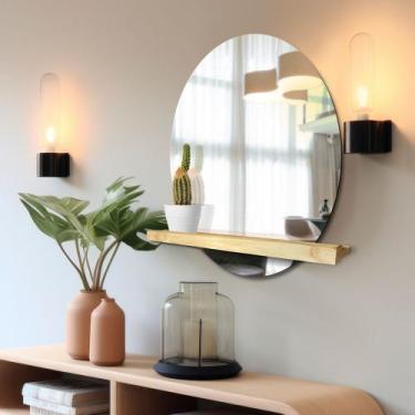 Imagem de Espelho Decorativo Shelf Pinus 60 Cm Redondo - e2g Design, 60 cm