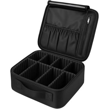 Imagem de Maleta Necessaire de Maquiagem Frasqueira com Divisórias Ajustáveis e Porta Pincéis – Organizador Portátil Grande, Lavável e Resistente, Bolsa Ideal para Viagem Uso Diário e Profissional – Preta