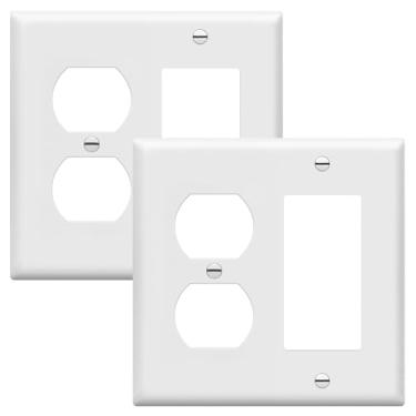 Imagem de ENERLITES Tampa de placa de parede para interruptor de luz basculante/tomada de receptáculo duplex combinada, tamanho padrão 2-11,4 cm x 11,6 cm, termoplástico de policarbonato, certificado UL
