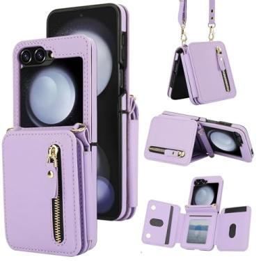 Imagem de Capa de celular para Samsung Galaxy Z Flip 6 5G 2024 com bloqueio de RFID, carteira com zíper, alça transversal, cordão de ombro, suporte para cartão de crédito, suporte ZFlip6, Z6, G, Flip6, ZFlip 6Z