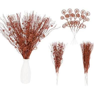 Imagem de ICBOX Conjunto de 20 peças de enfeites artificiais com glitter e hastes de baga encaracoladas, palitos de doces de Natal, decorativos, galhos, para árvore de Natal, grinalda, artesanato, vaso