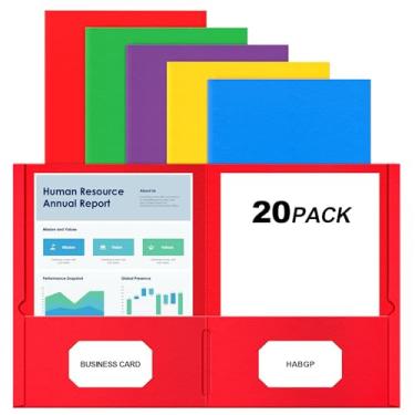 Imagem de HABGP Duas pastas de bolso, 20 pastas de papel com bolsos para papel tamanho carta de 20 x 27 cm, 20 pastas de arquivo de cores sortidas com bolsos e compartimentos para cartões de visita para escola
