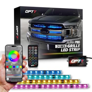 Imagem de OPT7 Kit de iluminação LED 4 peças Bluetooth Aura PRO para grade | Tiras multicoloridas de 60 cm com SoundSync - Impermeável Peel'n'Stick Front Grill Valence - App ativado - iOS e Android