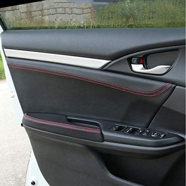 Imagem de Rifoda Para Honda Civic 10ª Geração 2016-2020 Painel de porta de carro e apoio de braço de porta, decoração de couro, resistente ao desgaste e resistente a arranhões (couro preto com linha vermelha)