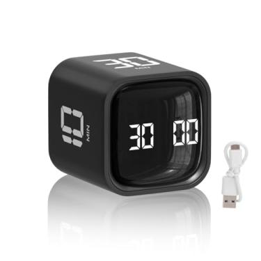 Imagem de Temporizador de cubo de gravidade, sensor de produtividade flip cozinha grande visor LED ajustável alarme vibração alto baixo volume modos personalizados crianças estudar estudantes escritório