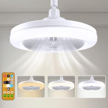 Imagem de KLCZONE Ventilador de luz com controle remoto, ventilador de teto com soquete de 25 cm com 3 velocidades, LED regulável, base E26/E27, soquete de luz sem fio pequeno ventilador de teto para quarto