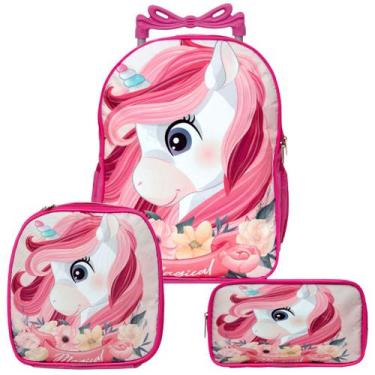 Imagem de Kit Mochila Escolar Infantil Unicórnio Roxa Com Rodinha - TOYS 2U