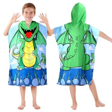 Imagem de Toalhas de praia com capuz para crianças de 4 a 12 anos, lindo tema de dinossauro para meninos, saída de banho para banheiro, 68,5 x 83,8 cm, poncho de toalha de banho verde de secagem rápida