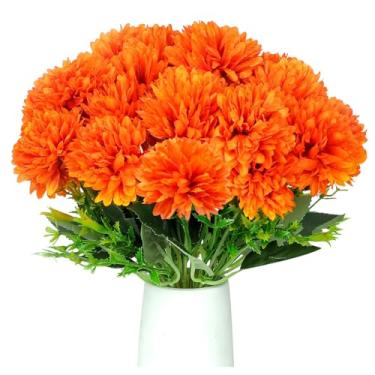 Imagem de LSLYHTC 2 peças de flores artificiais de outono, buquê de crisântemos de seda falsa, arranjo floral falso para decoração de casa, ao ar livre, mesa interna, casamento, outono, decoração de Halloween