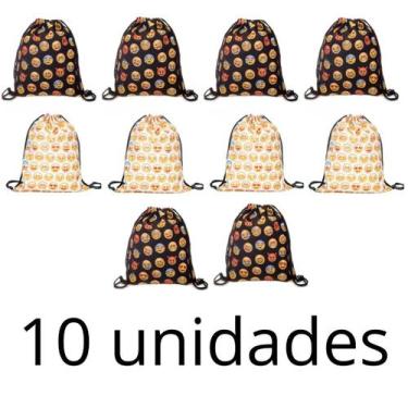 Imagem de Mochila Saco Kit com 10 Emoji Divertido Sacochila Unissex Passeio Prai