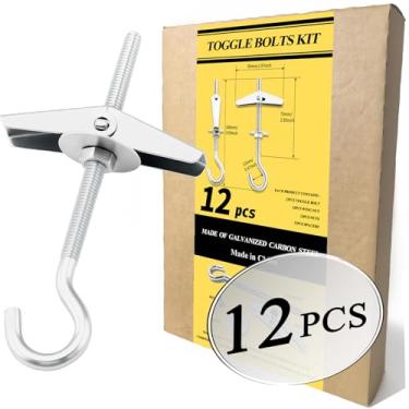 Imagem de Conjunto de parafusos resistentes de 1/12.7 cm - 12 pacotes de ganchos para pendurar plantas, ganchos de alternância âncoras para paredes ocas de drywall e suspensão pesada, kit de parafusos de