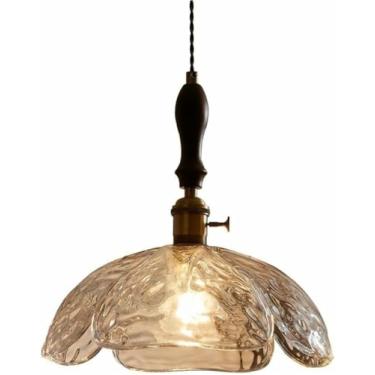 Imagem de Candeeiro pendente moderno nórdico minimalista luz pingente flor forma pétala vidro lâmpada pendurada madeira vintage base E27