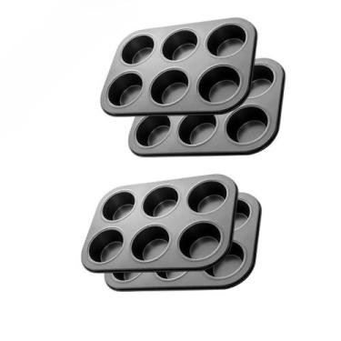 Imagem de Kit 4 Forma Cupcake Antiaderente Teflon 6 Cavidades Assadeira Pão Quei