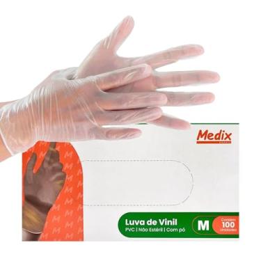 Imagem de Luva de Vinil Descartável Transparente com Pó, Ambidestra, Tamanho M, 100 Unidades, Uso Geral, Não Estéril