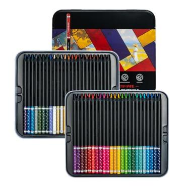 Imagem de Black Wood Professional Colored Pencils Set, Oil-Based, 4mm Soft Core for Artists, Drawing, Sketching, Shading, Blending, Layering, Adult Coloring Books, Pre-Sharpened in Metal Tin Box (48 Colors)