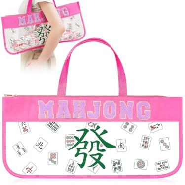 Imagem de 1 Pcs Mahjong Tile Bag Empty, 20.9 x 9.45 Inch Pink PVC Clear American Mahjong Bag for Tiles and Racks, with Handles, Zippered and Letters, Card Holder Storage for Game Lover Gift Travel, Case Only