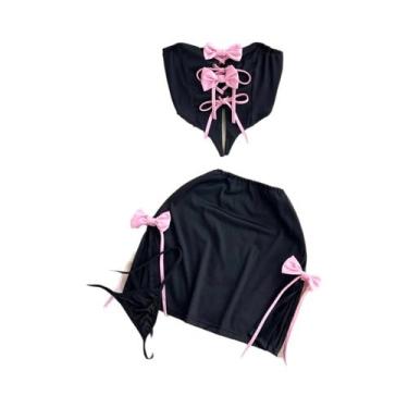 Imagem de Conjunto De Top Cropped Sem Mangas Com Babados Rosa E Saia Mini Em 2 P