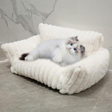Imagem de DJAPWPX Sofá-cama de gato, sofá de poliéster macio para gatos com fundo antiderrapante, sofá-cama removível para gatos internos, sofá confortável para cães e gatos pequenos (branco)