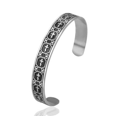 Imagem de SIPURIS Pulseira de cruz ortodoxa russa para homens Jesus Cristo, amuleto, aço inoxidável, joia religiosa cristã, Adjustable, Aço inoxidável, Sem Pedra Preciosa