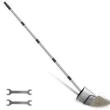 Imagem de bigjvbfv Pá de areia para gatos, pá de cocô de galinha com alça de aço inoxidável, ancinho e colher de galinheiro, colher de areia ajustável, pá de peneiramento de areia multifuncional para cabra