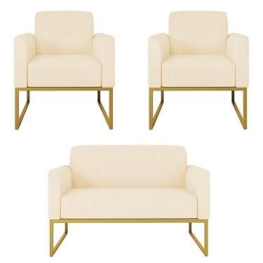 Imagem de Kit Namoradeira E 2 Poltronas Industrial Dourada S03 Bege