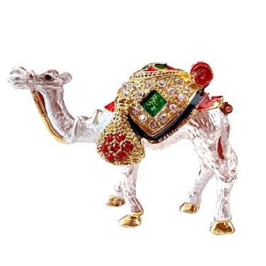 Imagem de JFYSJ Estatueta de camelo do deserto caixa de metal vintage caixa de armazenamento de joias de cristal suporte de anel de casamento decoração de mesa para casa caixa misteriosa