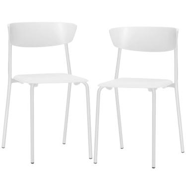 Imagem de Kit 02 Cadeiras Empilhável Fixa F02 Base Aço Branco - Lyam Decor