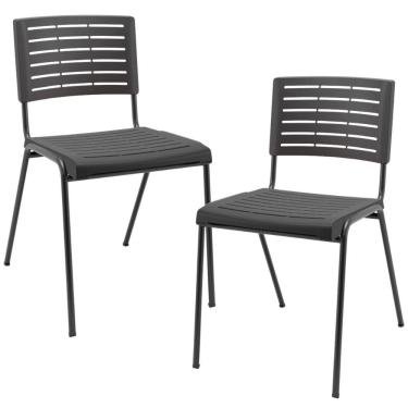 Imagem de Kit 02 Cadeiras Empilhável Fixa Escritório Multiuso Base Preta Kimi P03 Preto - Lyam Decor