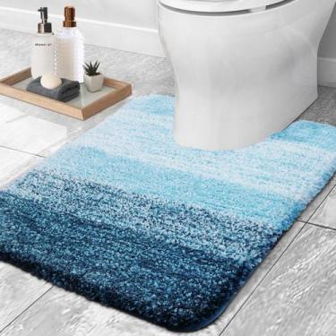 Imagem de Tapete de banho OLANLY Luxury em forma de U 60x50cm de microfibra azul