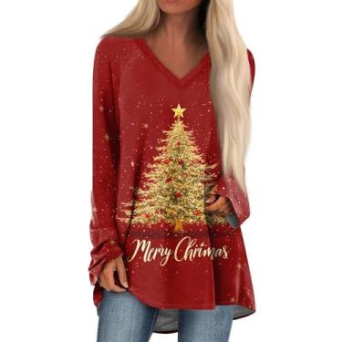 Imagem de Camisas de Natal COTECRAM 2024 Trendy Plus Size com decote em V para m