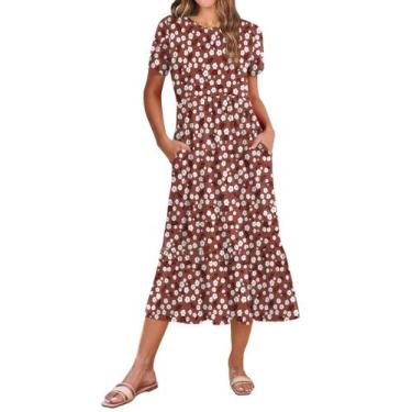 Imagem de Vestido midi Zeagoo casual solto com bolsos, manga curta, vermelho