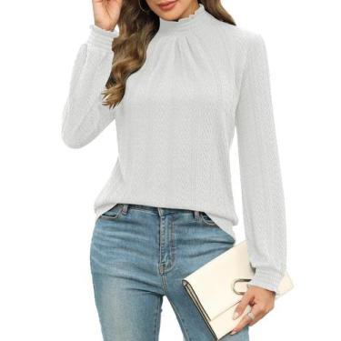 Imagem de Blusa Micoson White para mulheres, suéter elástico de gola alta