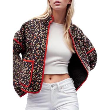 Imagem de Jaqueta COZYPOIN acolchoada com estampa floral para mulheres